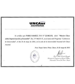 Certificado Master Class UNCAUS Pablo Basez